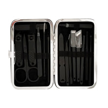 Inside of Case: Black Stainless Steel Implements Stored Neatly