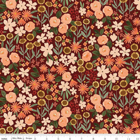 maroon, Happy Fall Days Collection Autumn Fields Cotton Fabric C16341