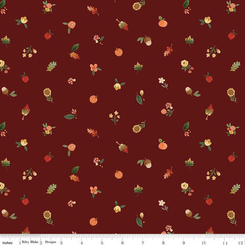 maroon, Happy Fall Days Collection Fall Things Cotton Fabric C16345