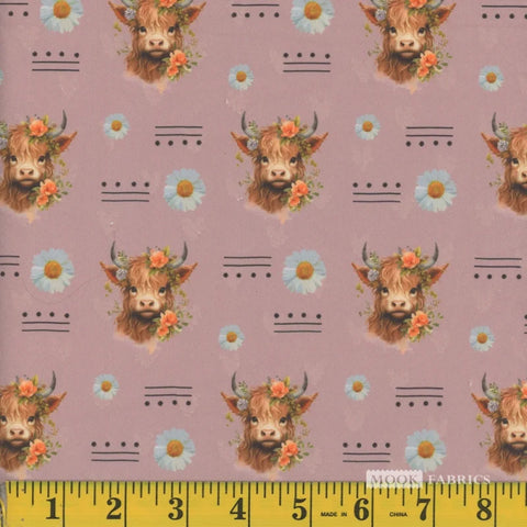 mauve, Highland Cow Heart Swiss Dot Fabric 1407