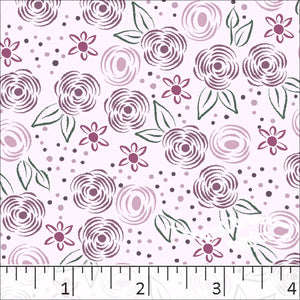 Poly Cotton Doodle Floral Print Dress Fabric mauve