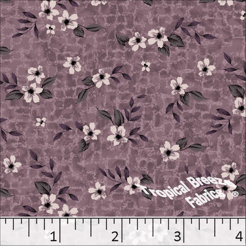 mauve, Floral Standard Weave Poly Cotton Fabric 6223
