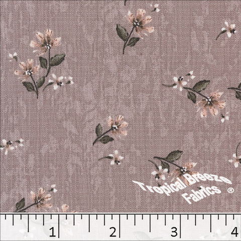 mauve, Linen Crepe Floral Print Polyester Fabric 048612