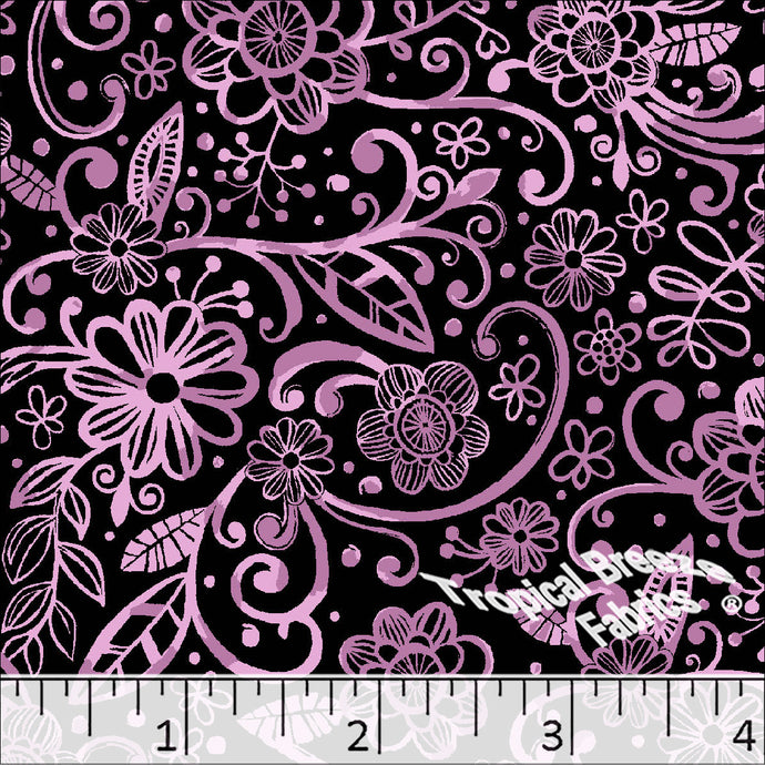 Standard Weave Floral Doodle Print Poly Cotton Fabric 6015 mauve