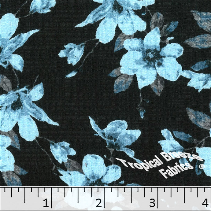 Linen Crepe Floral Print Polyester Fabric 048338 medium blue
