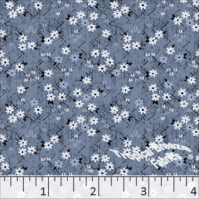 Standard Weave Criss Cross Floral Print Poly Cotton Fabric 6008 medium blue