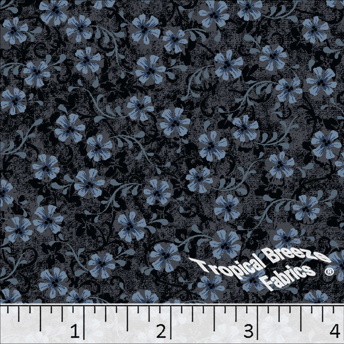 Standard Weave Floral Poly Cotton Fabric 6010 medium blue