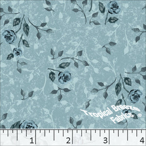 Standard Weave Floral Print Poly Cotton Dress Fabric 5983 medium blue