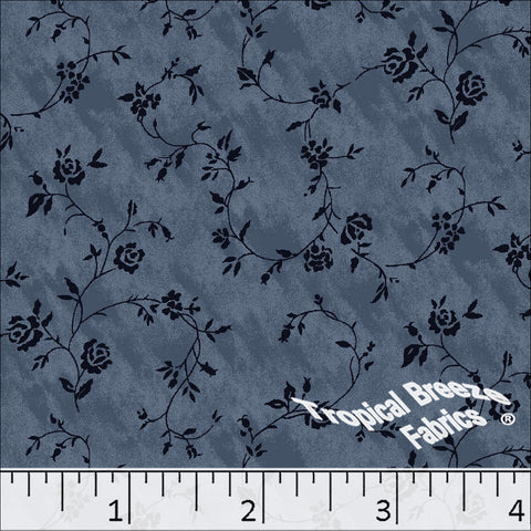 medium blue, Standard Weave Floral Poly Cotton Dress Fabric 6271