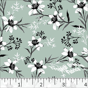 Standard Weave Floral Print Poly Cotton Fabric 6017 mint