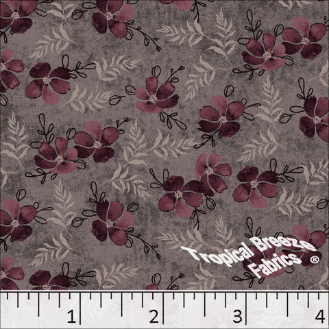 mocha, Standard Weave Floral Print Poly Cotton Dress Fabric 6224