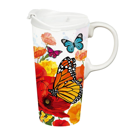 Cypress Home Monarch Butterfly & Friends Ceramic Travel Cup