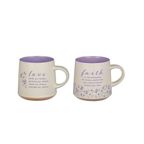 Faith and Love Lilac Purple Ceramic Coffee Mug Set MUGS32 front