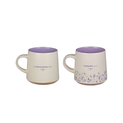 Faith and Love Lilac Purple Ceramic Coffee Mug Set MUGS32 back