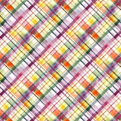 multi, Dahlia Botanica Collection Diagonal Plaid Cotton Fabric 33928