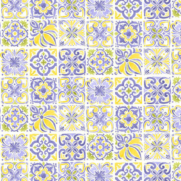 multi, Lavender Lemonade Collection Tiles Cotton Fabric 39888