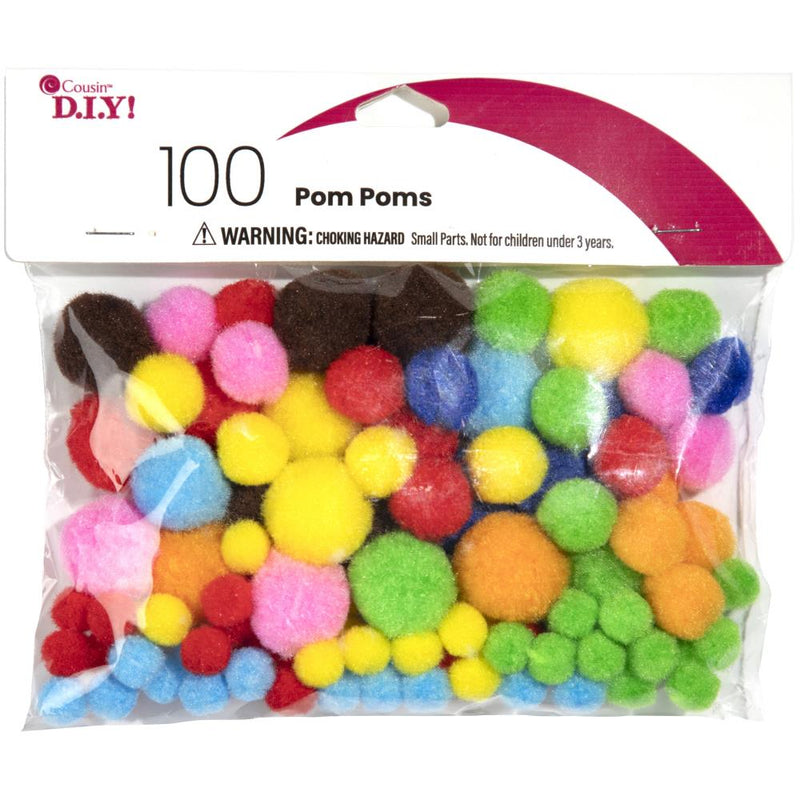Cousin DIY Assorted Multi Color Pom-Poms Variety Pack 100-Count