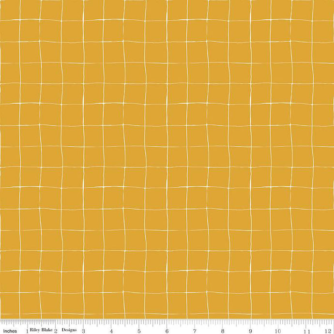 Forgotten Memories Grid Cotton Fabric mustard