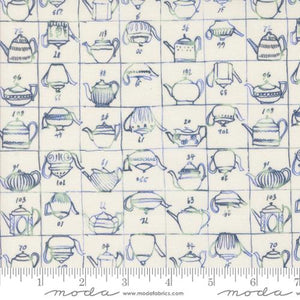 natural, Larking Collection Tea Pot Blueprint Cotton Fabric 24631