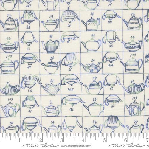 natural, Larking Collection Tea Pot Blueprint Cotton Fabric 24631