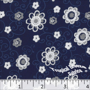 Koshibo Floral Print Polyester Fabric Navy