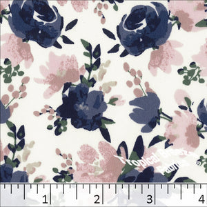 Elegance Floral Print Polyester Fabric Navy