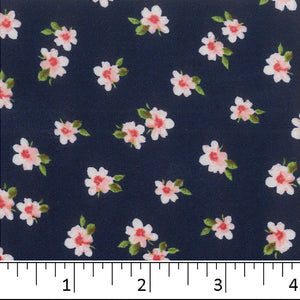 blue, Double Brushed Floral Print Fabric S121