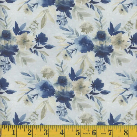 navy, Swiss Dot Camellia Fabric 133404