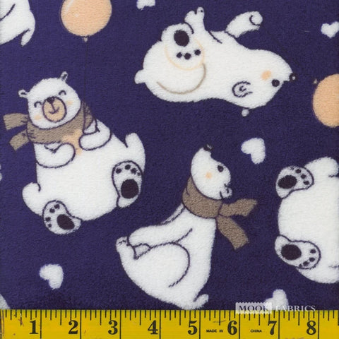 navy, Polar Bear Print Fleece Flannel Fabric 13795