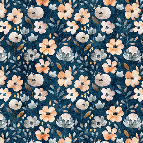 navy floral, Cuties II Collection Cotton Fabric 314