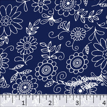 Poly Cotton Doodle Floral Print Fabric 5763 Navy