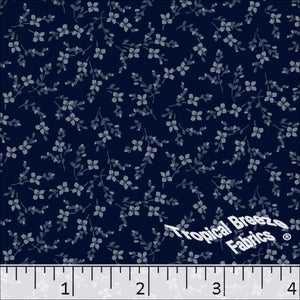 Small Floral Linen Weave Poly Cotton Fabric Navy