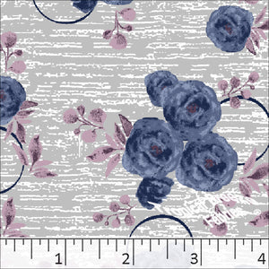 Rose Cluster Print Poly Cotton Dress Fabric Navy