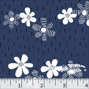 Poly Cotton Floral Dress Fabric Navy