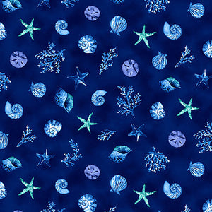 The Sea is Calling Collection Spaced Shells Cotton Fabric The Sea is Calling Collection Sand Dollars and Shells Cotton Fabric navy