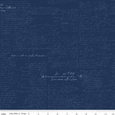 Between the Pages Collection Manuscript Cotton Fabric C15372 navy