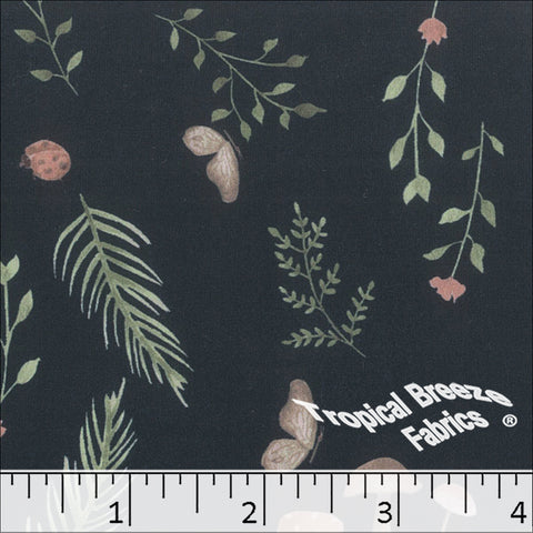 navy, Double Brushed Nature Print Knit Fabric 572619