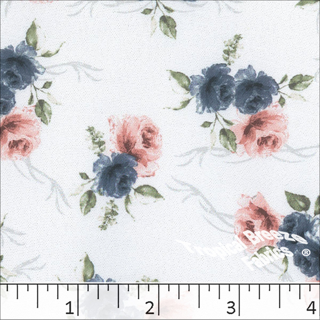navy, Dream Crepe Floral Print Fabric 042517