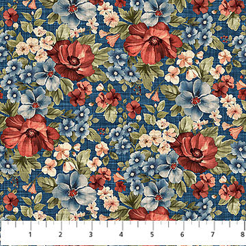 navy, Farmhouse Sampler Collection Large Floral Cotton Fabric DP28601