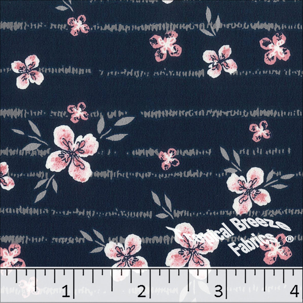 Koshibo Floral Print Polyester Fabric 048427 navy