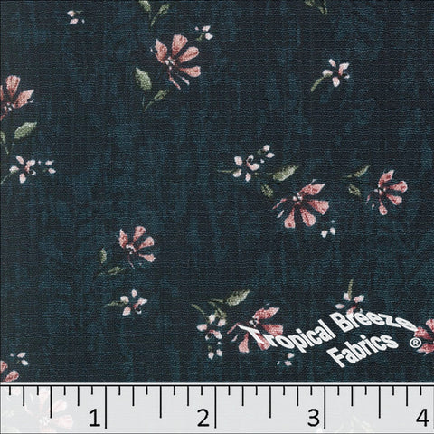 navy, Linen Crepe Floral Print Polyester Fabric 048612