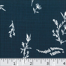 navy, Linen Crepe Floral Sprig Print Polyester Fabric 048520
