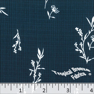 navy, Linen Crepe Floral Sprig Print Polyester Fabric 048520
