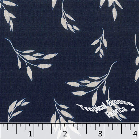 navy, Linen Crepe Leaf Print Polyester Fabric 048625