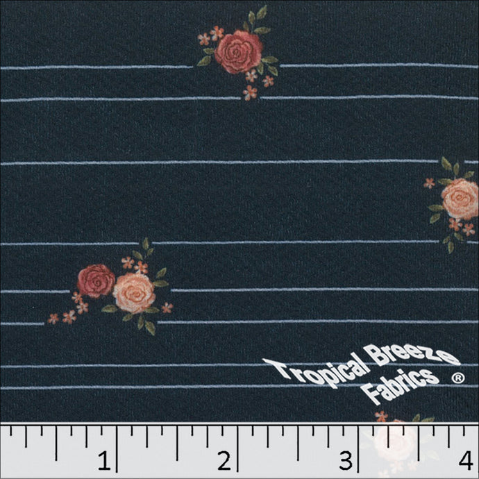 navy, Liverpool Floral Stripe Print Fabric 32951