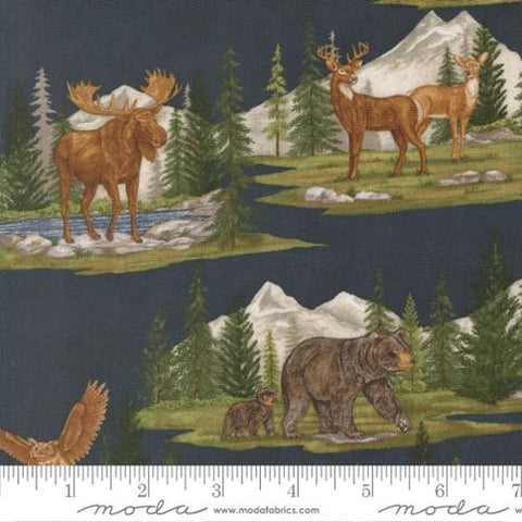 navy, Northwoods Collection Landscape and Nature Cotton Fabric 56190