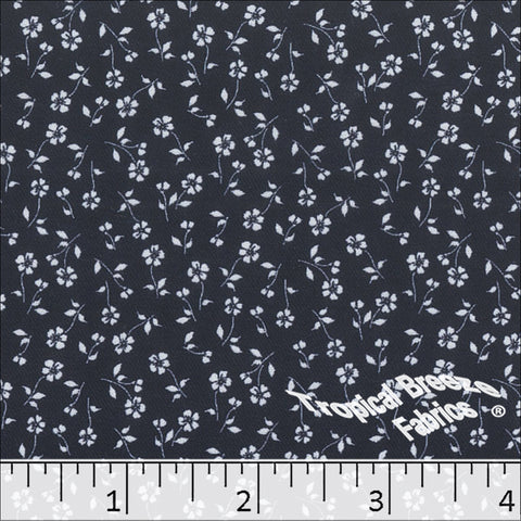 navy, Polyester Twill Chiffon Tiny Floral Print Fabric 045515