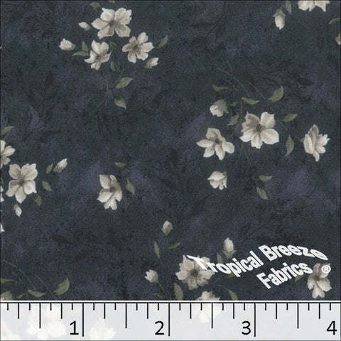 navy, Silk Mist Floral Print Polyester Fabric 042611