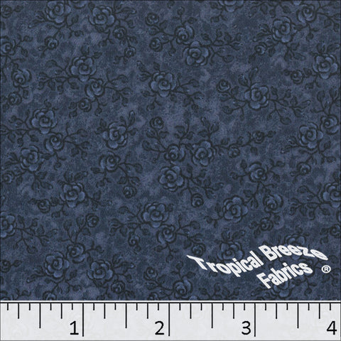 navy, Silk Mist Floral Print Polyester Fabric 042620