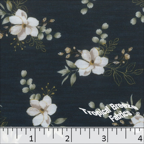 navy, Slub Knit Floral Print Fabric 573528